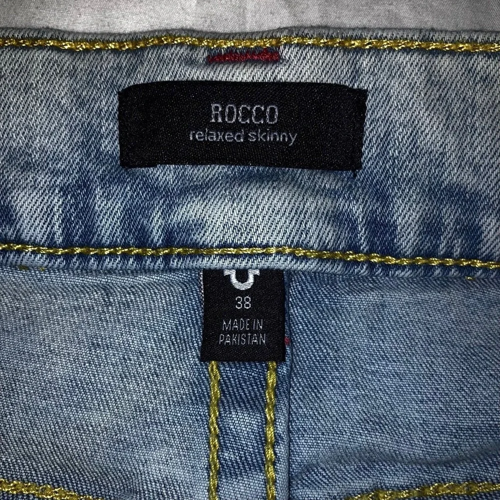 True Religion Jeans Mens XL 38x32 Rocco Relaxed Skinny Loud Stitch Powder Blue